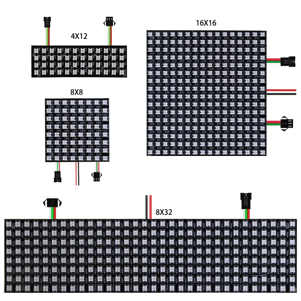 Flexible RGB Matrix LED Panel WS2812B – Individually Addressable Matrix LED Display (4x12, 8x8, 16x16, 8x32)